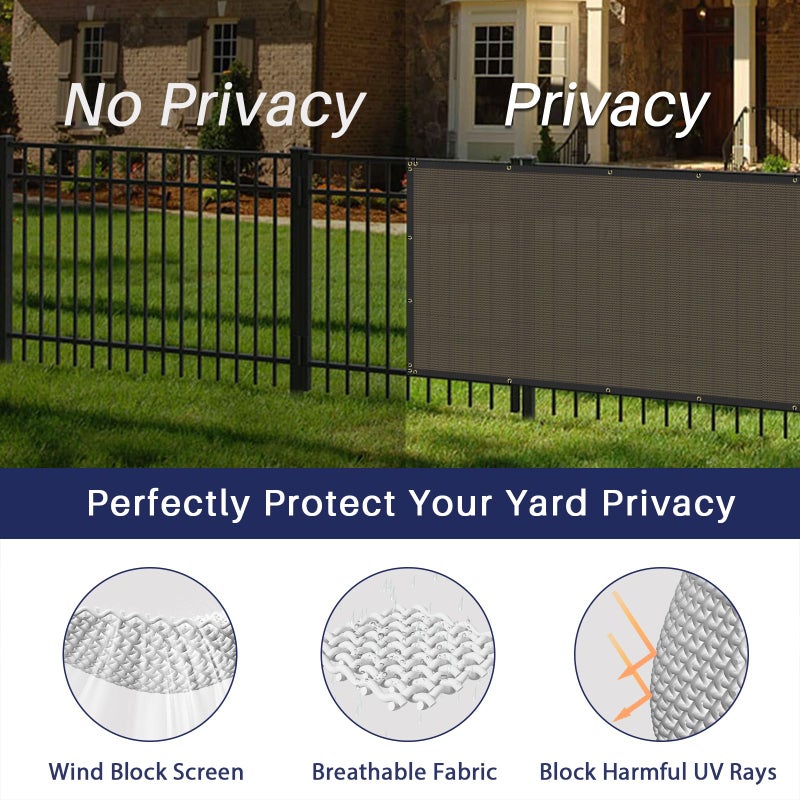 Windscreen4less Privacy Fence Screen Heavy Duty Windscreen Fencing Mesh Fabric Shade Net Cover with Brass Grommtes for Outdoor Wall Garden Yard Pool Deck, 6'x50' Brown - Image 3